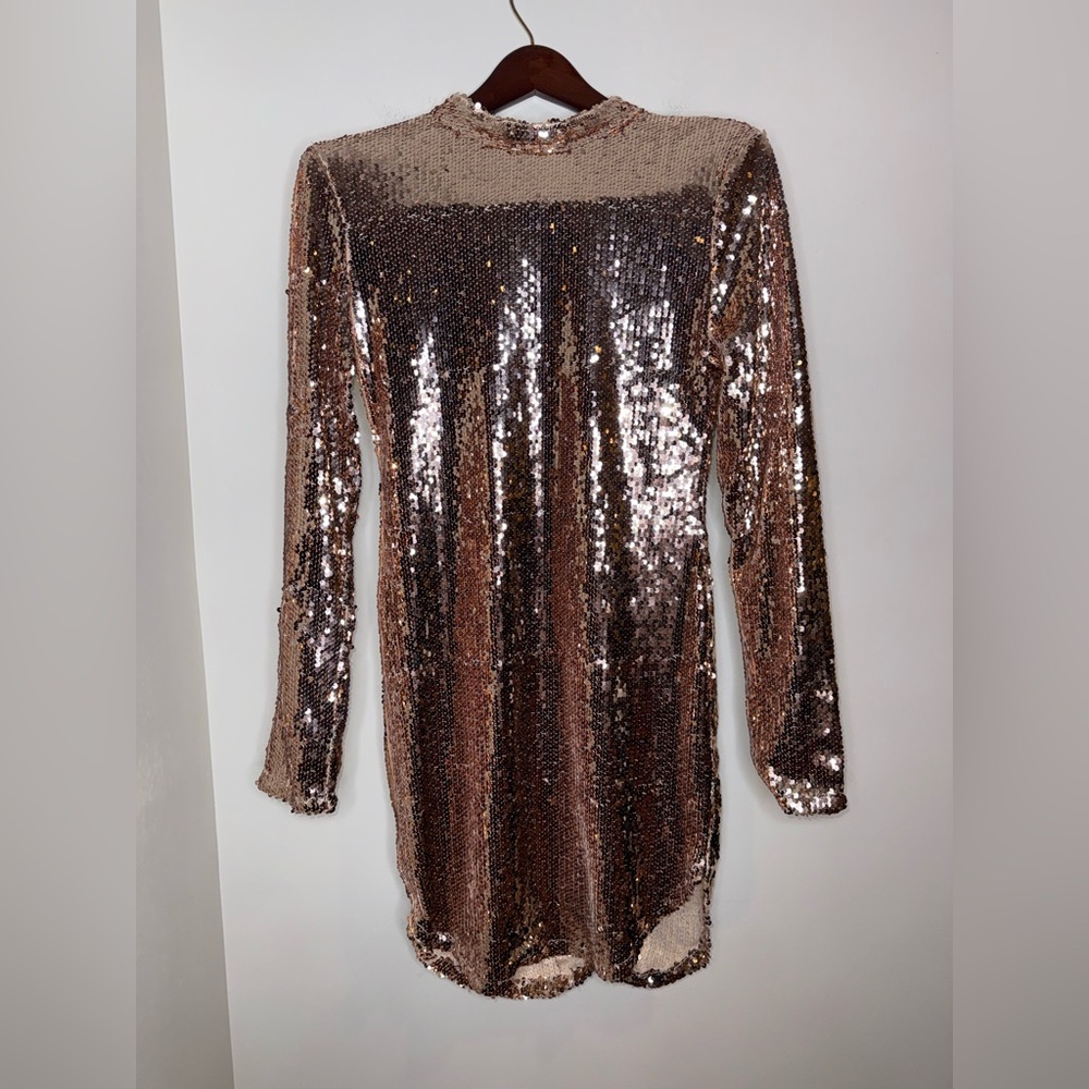 Fashion Nova Rose Gold Sequin Glam Mini Dress Open Back - Picture 3 of 7